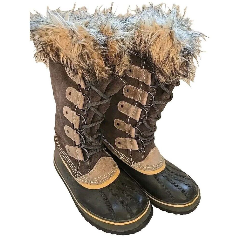 Sorel Joan Of Arctic Snow Boots Womens 8 Faux Fur Brown Waterproof Winter